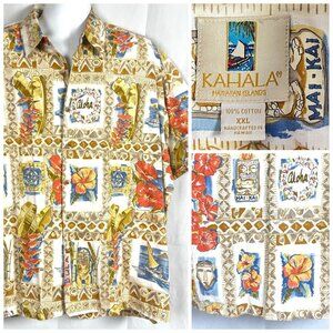 Mai-Kai Tiki Vtg Kahala Mens Hawaiian Shirt size 2XL Ft Lauderdale Tapa Aloha